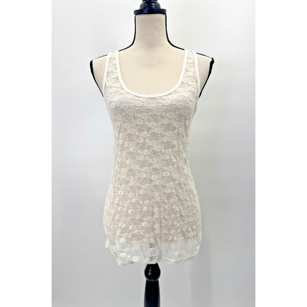 All Over Lace White Cami Racer Back Tank Top 1X Layers Coquette Coastal Beach